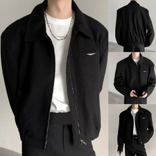 Mens Casual Lapel Jacket with Shoulder Pads for Vintage Baseball Style