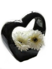 Cream Silk Gerbera in Black Ceramic Heart Vase - Artificial Flower Arrangement