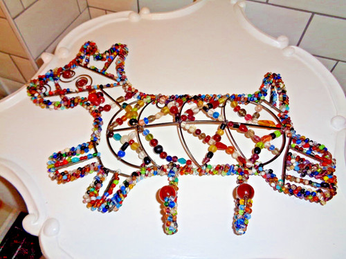 Beaded dog bohemian decor - dog,