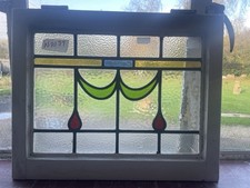 Antique Art Deco Leaded Stained Glass Window Panel: 1920s.