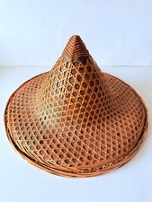 VTG Wicker Bamboo Conical Rickshaw Coolie Hat Rice Paddy Gardening Beach Field 