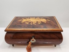 Vintage Inlaid Wooden Reuge, Footed Music Jewellery Box Italy “Sound of Music”