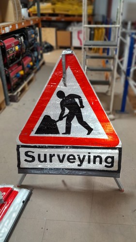 Folding road works - works, ahead