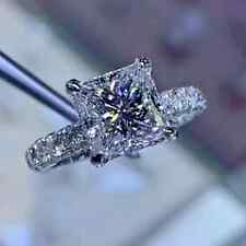 2.67 TCW Princess Cut Moissanite Three Row Engagement Ring 14k White Gold Plated