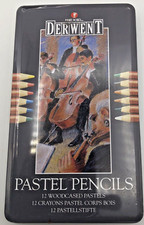 12 Rexel DERWENT  Woodcased Coloured Pastel Pencils In Original Tin Box No 32991