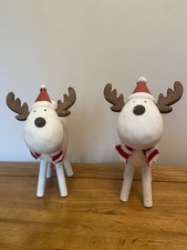 2 x  Wooden Reindeer Christmas Decorations Ornament Display Rustic Xmas Cute