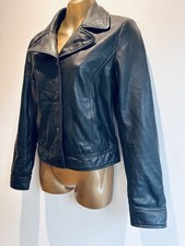 Ladies La Redoute Black Soft Real Sheepskin Leather Collar Short Jacket Size 10