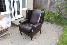 Laura Ashley, Denbigh Smokey, Italian Cow hide, Leather Wingback Chair