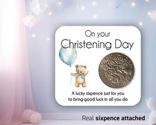 Christening Gift, Lucky Sixpence Coin, son daughter Christening Keepsake GIRL 9