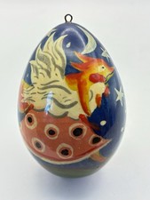 Vintage Russian Wooden Easter Egg Hand Painted Fox Running With Chicken Signed 