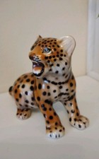 Ronzan Figurine Leopard Cub Italian Porcelain Rare Vintage Signed 