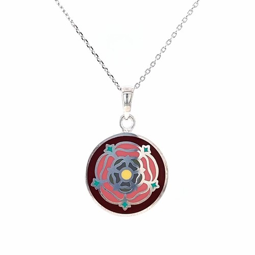Tudor rose enamel pendant - rose, in