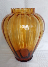 Very Large Amber Glass Vase - 11" Tall