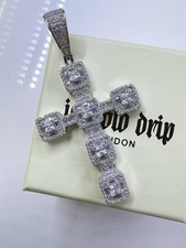 ICE COLD DRIP 925 Sterling Silver Cross Iced Out Pendant - Hip Hop Jewellery