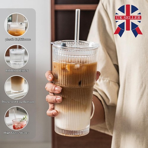 600ml striped glass coffee cup - coffee,