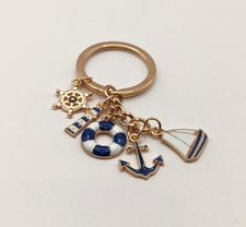 Gold tone Blue nautical themed keychain