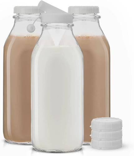 Glass milk bottles - milk, with