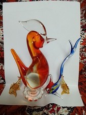 4x Vintage Glass Ornaments Fish And Bird Designs