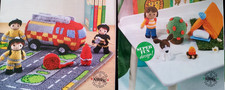 Toy Knitting Patterns - Firefighter Play Set & Camping Play Set in Bag