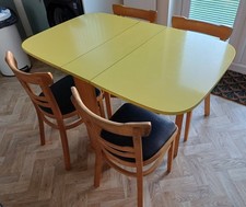 VINTAGE FORMICA DROPLEAF TABLE AND FOUR CHAIRS 60s/70s YELLOW GREAT CONDITION