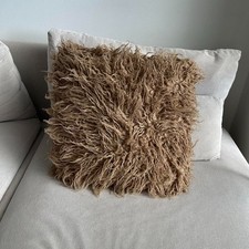 Vintage 2000s Y2K tan brown furry fluffy cushion cover / pillow
