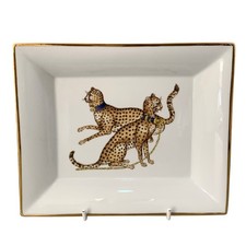 Porcelain de Paris Decorative Tray with Cheetah Motif Gold Trim
