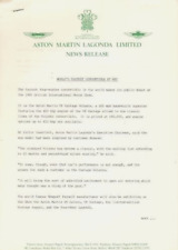 Aston Martin V8 Vantage Volante 1986 Launch UK Market Press Release