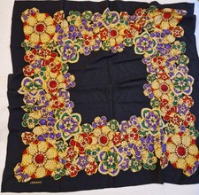 Chanel Scarf Jewelry Pattern Silk Black Multicolor Floral Vintage