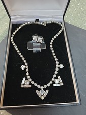 Vintage Diamante Necklace and Matching Earings. Silver Tone Costume Jewellery