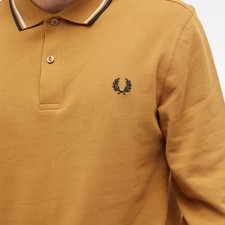 Fred Perry Long Sleeve Twin Tipped Polo Shirt In Caramel Size LARGE 