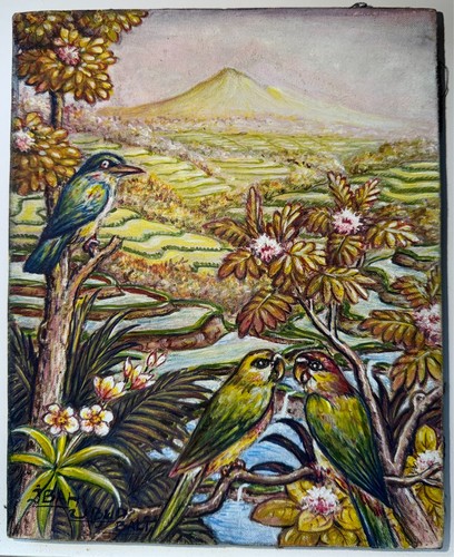 Signed balinese painting birds - signed,