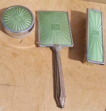 Vintage Old Retro silver metal green Dressing table Organizing set 3 mirror 
