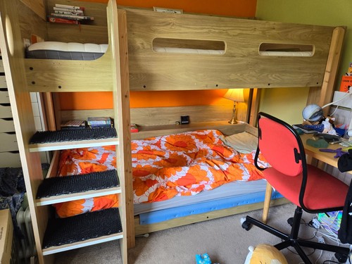 Oak bunk bed - oak, shelves