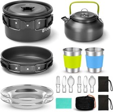 Camping Cookware Set Non-Stick Pot and Pan Set with Kettle, Stainless Steel Ute