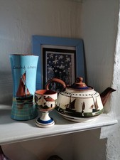 Watcombe Torquay Ware Pottery Tea Pot , Egg Cup and Vase .