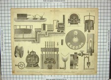 Original Old Antique Print Gas