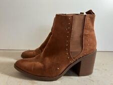 PRIMARK LADIES BROWN SUEDE PULL ON STUDDED BLOCK ANKLE BOOTS UK 5 EUR 38 BT119