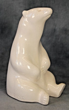 Rare Duquenne Longwy France 25cm Crackle Glaze Sitting Polar Bear Ceramic Figure