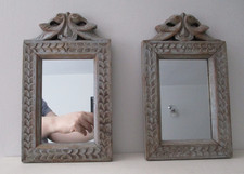 PAIR OF INDIAN MIRRORS. CARVED WOOD FRAMES. GREY. SHABBY CHIC. NEVER USED.   