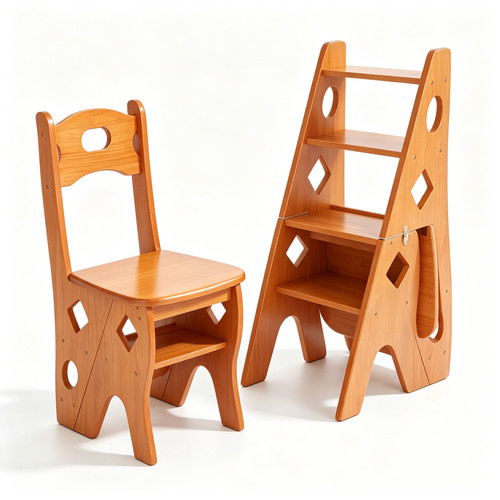 Folding wooden step stool - folding,