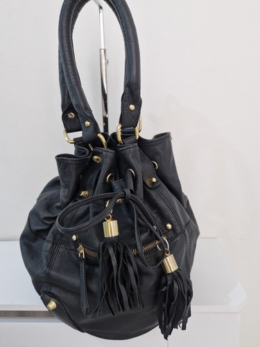 Topshop black leather bucket - black,