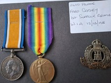 Ww1 Pair 24110 Pte Fred Carley 1st Suffolk Regiment