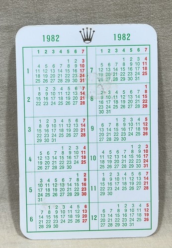 Rolex 1982 calendar - rolex,
