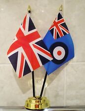 UNION JACK & RAF ENSIGN TABLE FLAG SET 2 flags GOLDEN BASE ROYAL AIR FORCE