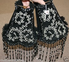 NEW PAIR HARRODS LAMPSHADES Bell Black & White Pearls/Beads/Sequins Tasselled