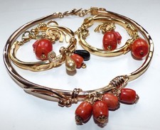 VINTAGE FRENCH BIJOUX JEWELLERY PARURE FAUX CORAL SIGNED GUILLAUME FIVE PIECES