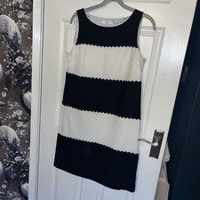 Marks And Spencer M & S Black And White Stripe Linen Dress Size 12 BNWOT New Wow