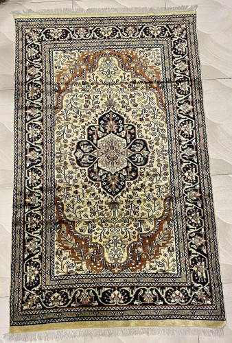 Vintage kashmiri silk area rug - kashmiri,