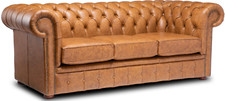 Chesterfield 3 Seater Sofa Italian Tan Leather 100% Genuine Leather