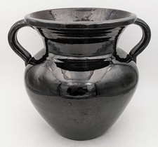 LARGE BIOT FRENCH VINTAGE DOUBLE HANDLED BLACK POTTERY VASE c1950's